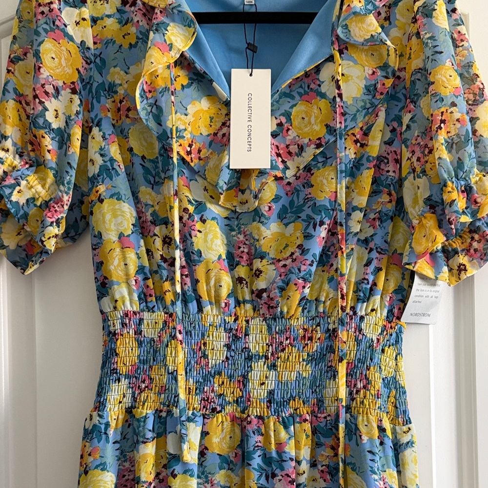 Collective Concepts Yellow & Blue Floral Midi Dress - Picture 5 of 5